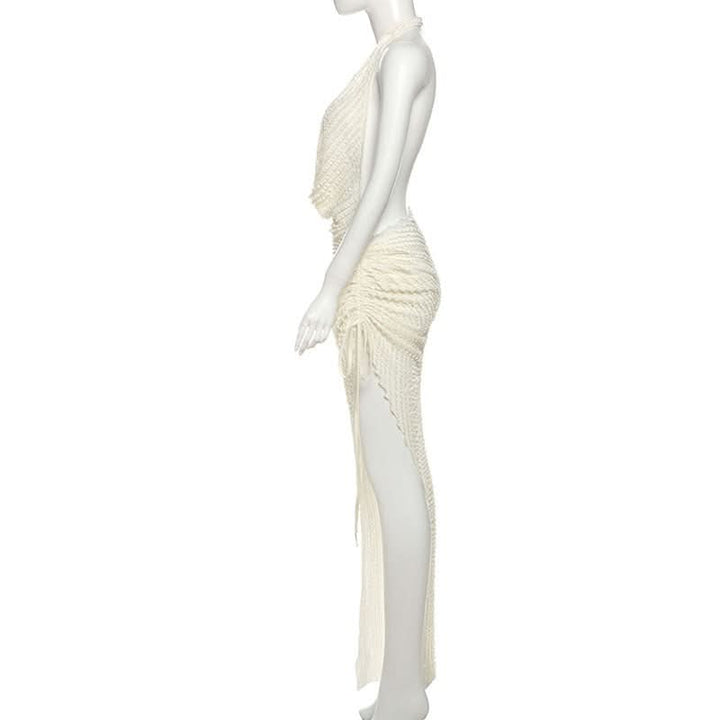 Cowl neck halter ruched slit irregular midi dress  | Festival Outfits Women