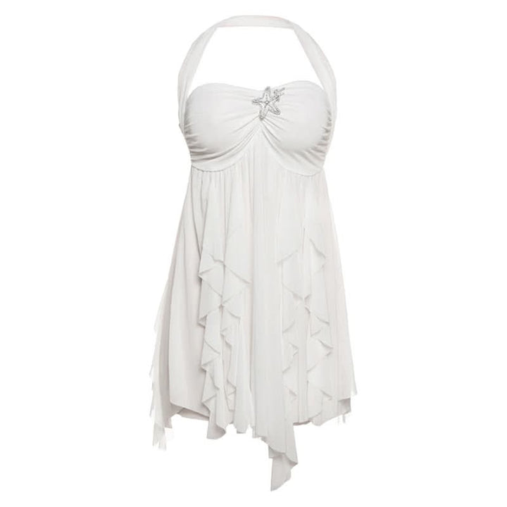 Halter ruched flower print ruffle mini dress  | Festival Outfits Women