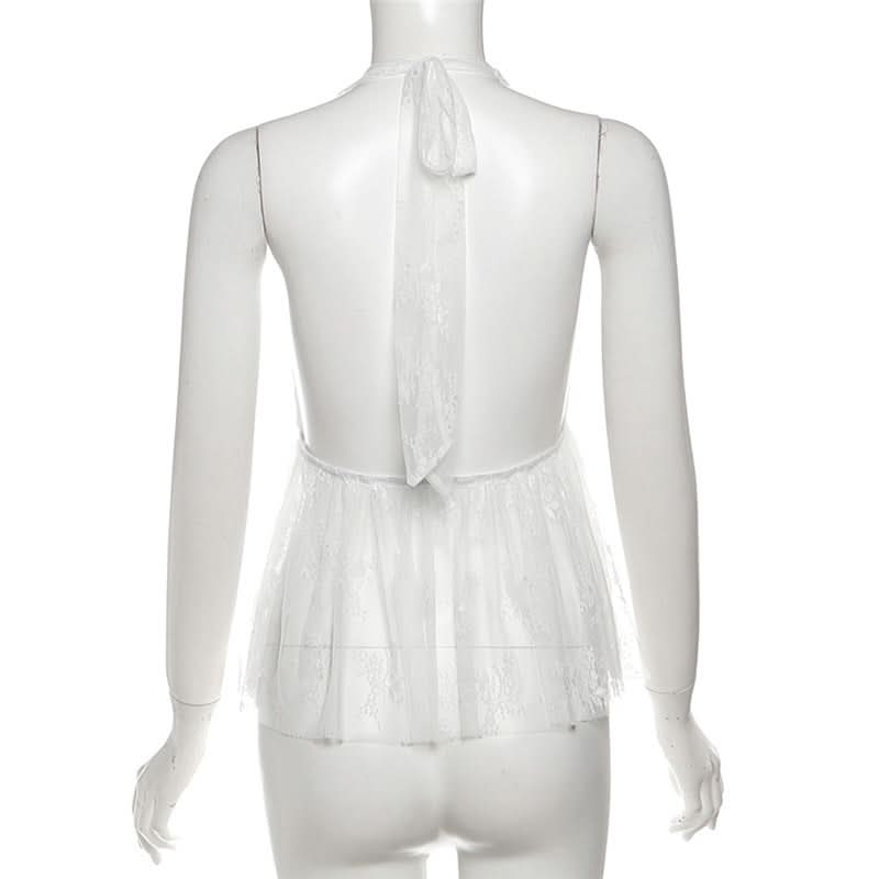 Halter self tie v neck lace backless top  | Festival Outfits Women