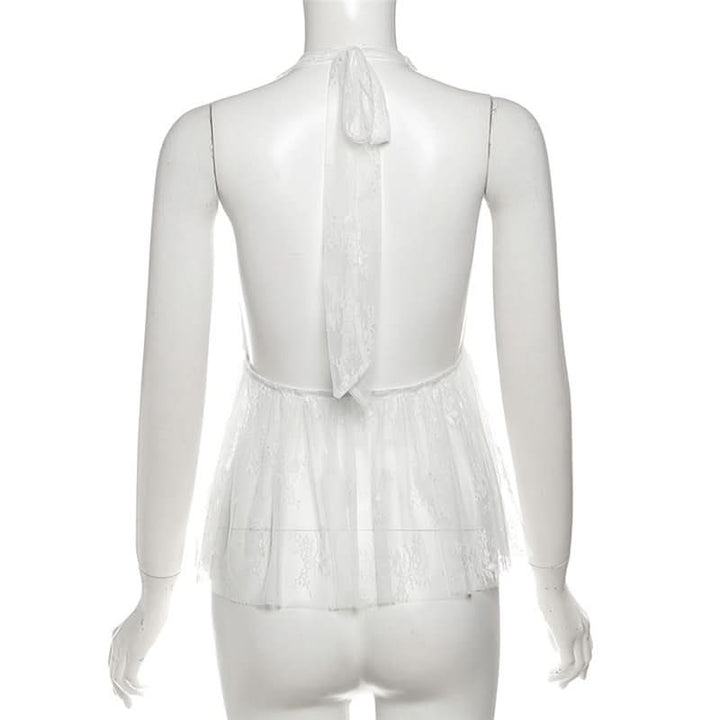 Halter self tie v neck lace backless top  | Festival Outfits Women