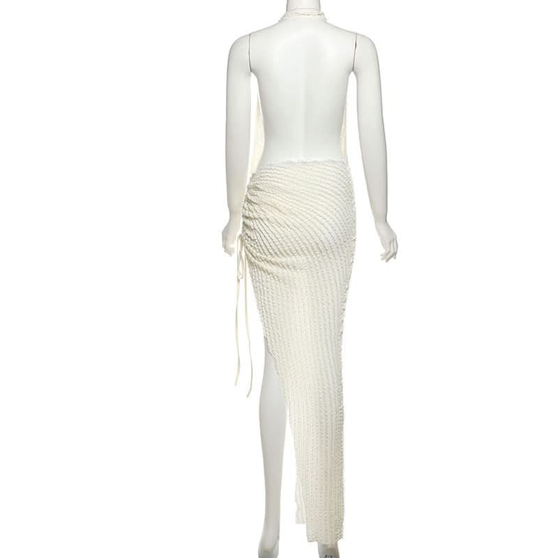Cowl neck halter ruched slit irregular midi dress  | Festival Outfits Women
