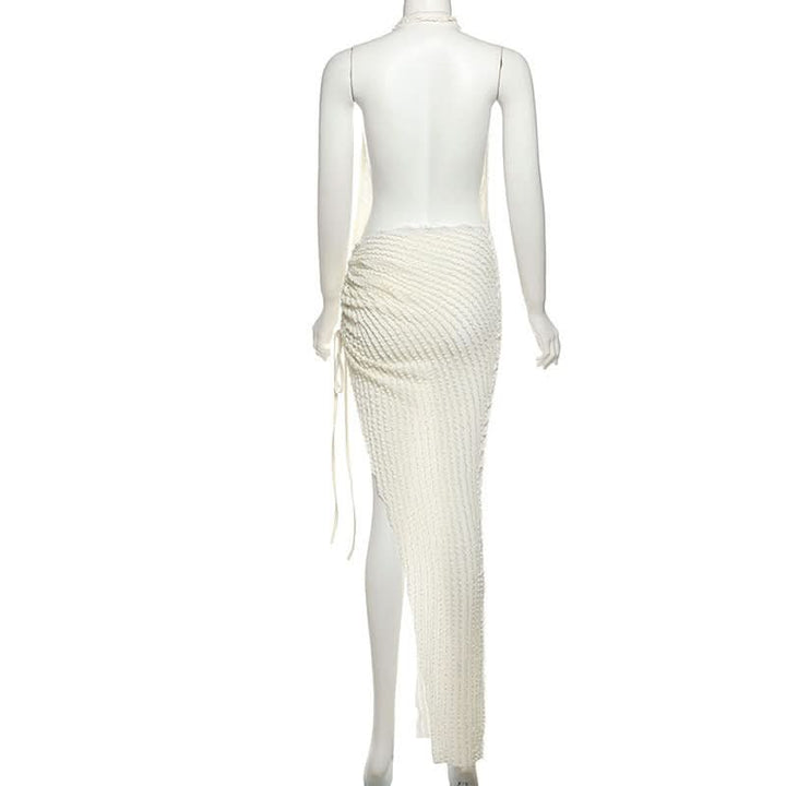 Cowl neck halter ruched slit irregular midi dress  | Festival Outfits Women