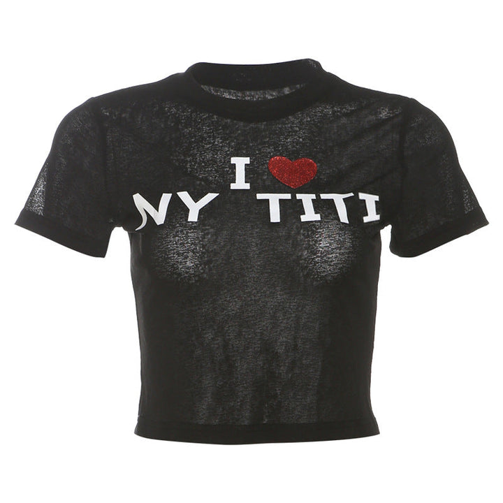 Short sleeve letter print crewneck top  | Festival Outfits Women