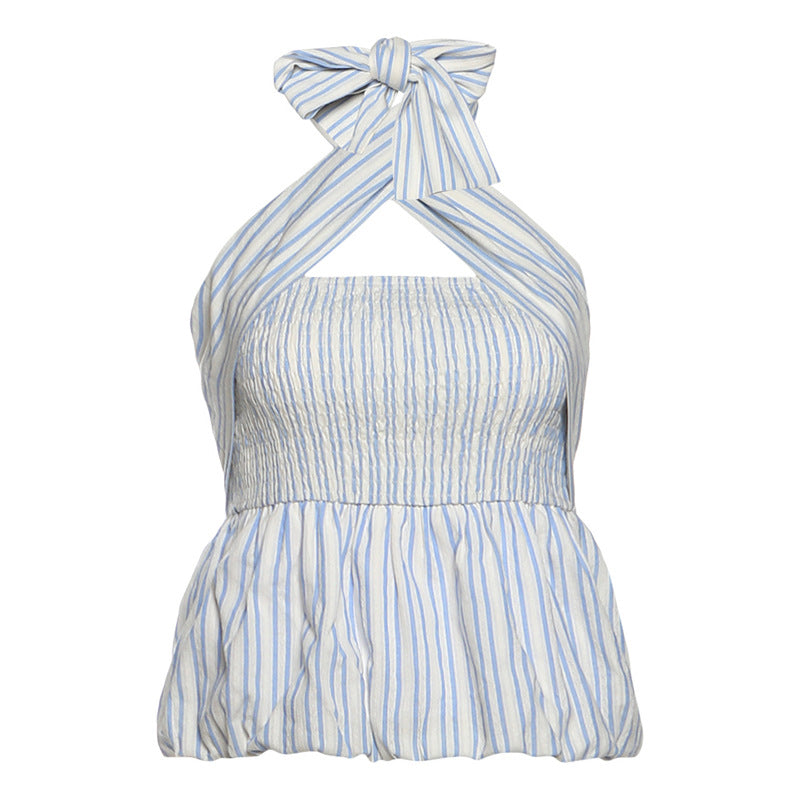 Striped print smocked halter top  | Festival Outfits Women