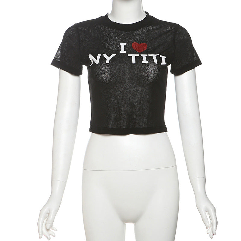 Short sleeve letter print crewneck top  | Festival Outfits Women