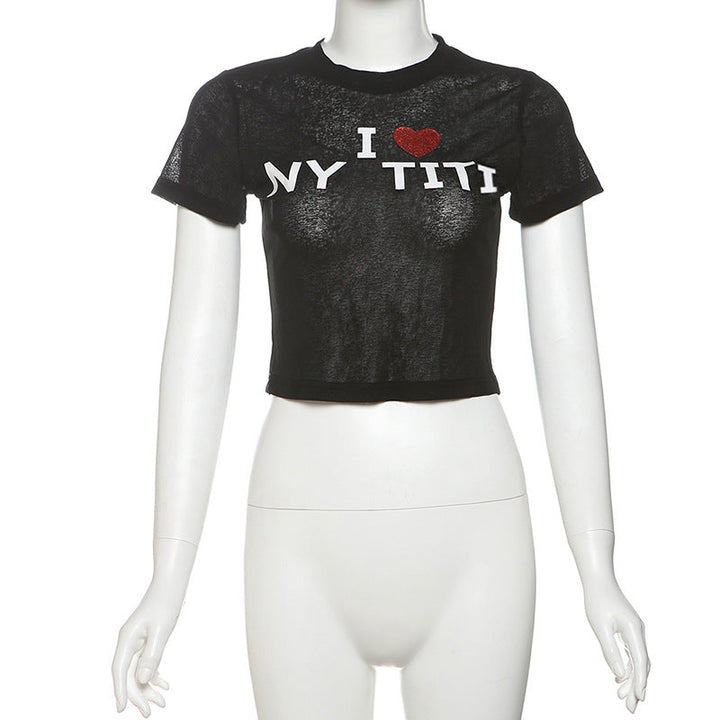 Short sleeve letter print crewneck top  | Festival Outfits Women