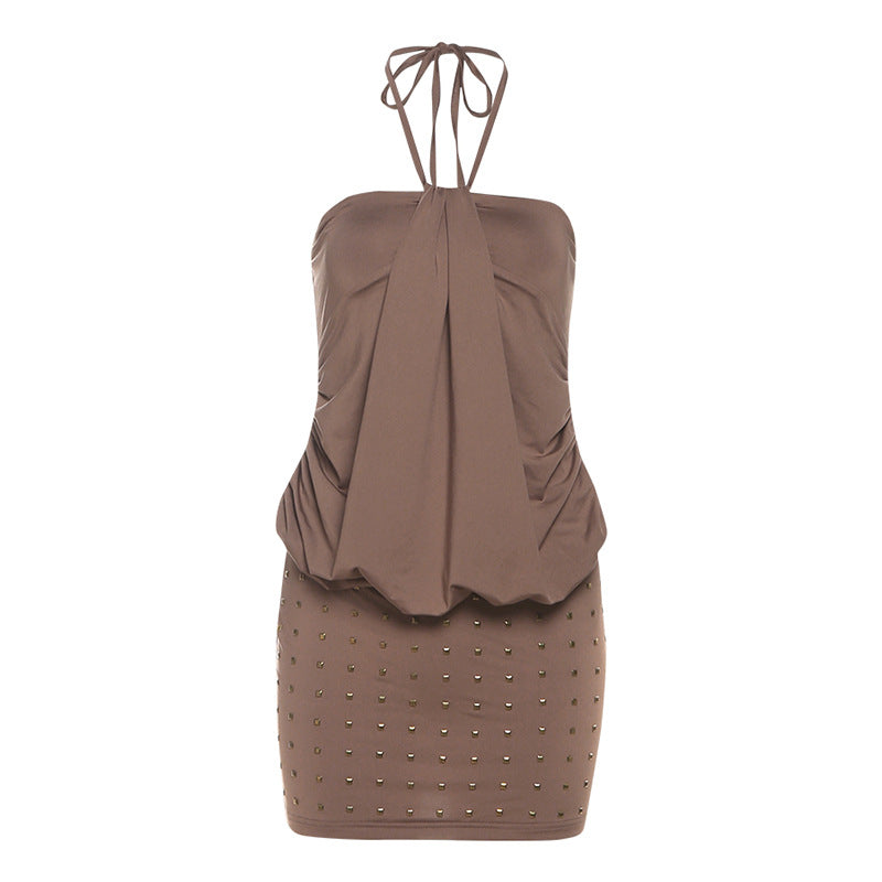 Halter ruched beaded backless mini dress  | Festival Outfits Women