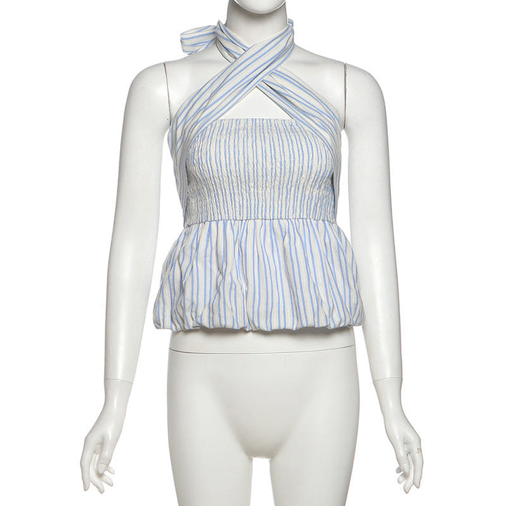 Striped print smocked halter top  | Festival Outfits Women