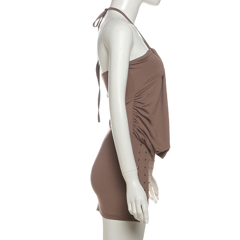 Halter ruched beaded backless mini dress  | Festival Outfits Women