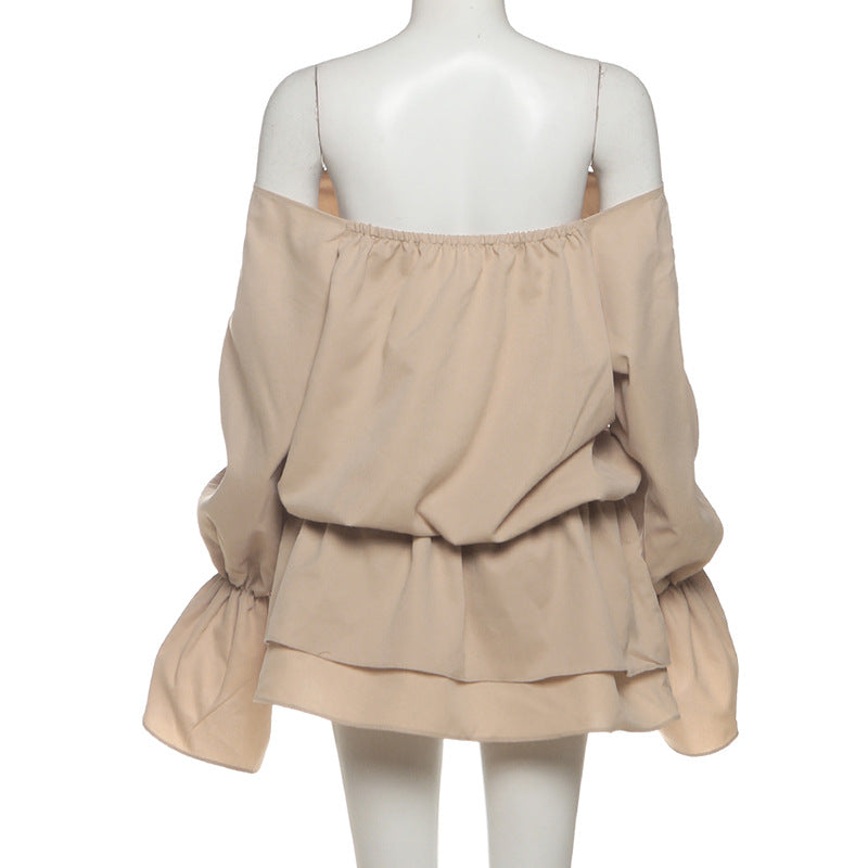 Long flared sleeve off shoulder lace up mini dress  | Festival Outfits Women