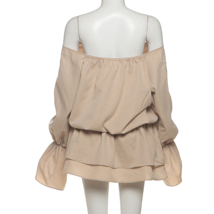 Long flared sleeve off shoulder lace up mini dress  | Festival Outfits Women