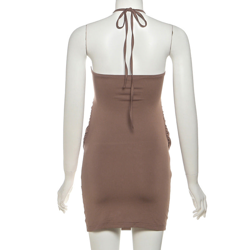 Halter ruched beaded backless mini dress  | Festival Outfits Women