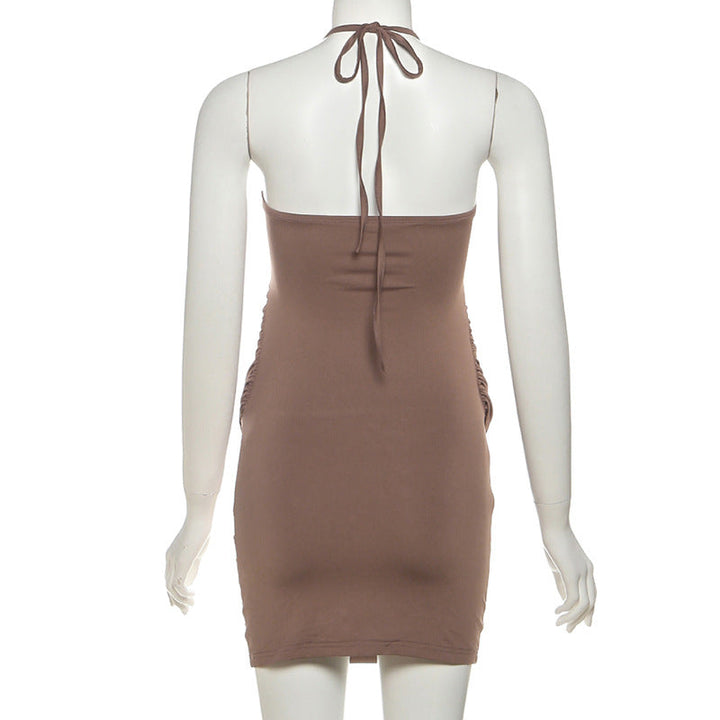 Halter ruched beaded backless mini dress  | Festival Outfits Women