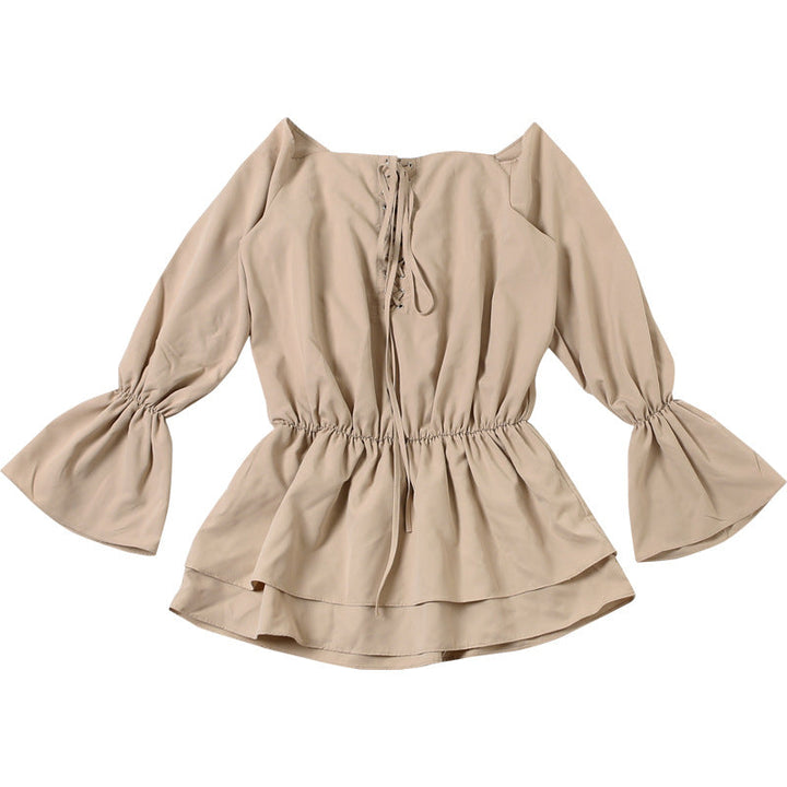 Long flared sleeve off shoulder lace up mini dress  | Festival Outfits Women