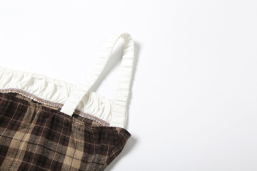 Plaid lace up zip-up cami top  | Festival Outfits Women-final-sale