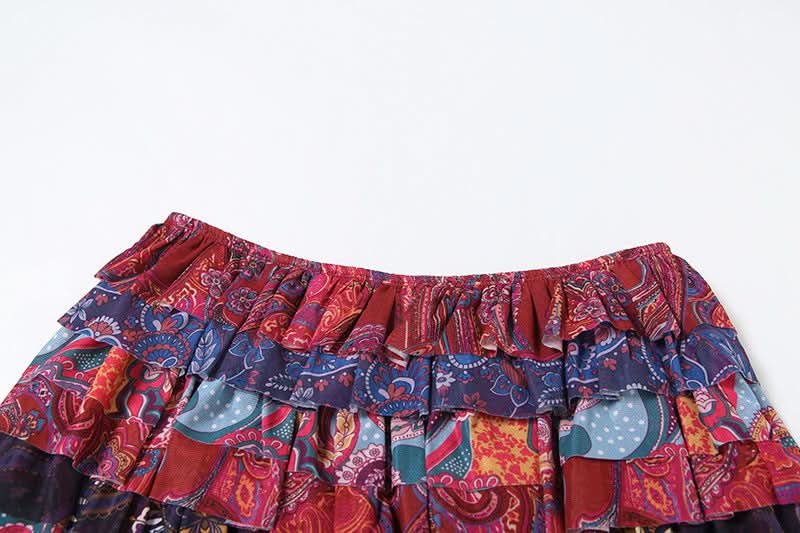 Ruffle print A line contrast mini skirt  | Festival Outfits Women