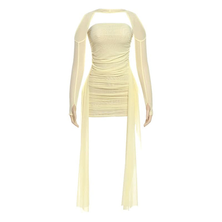 Mesh ruched gloves backless tube mini dress  | Festival Outfits Women