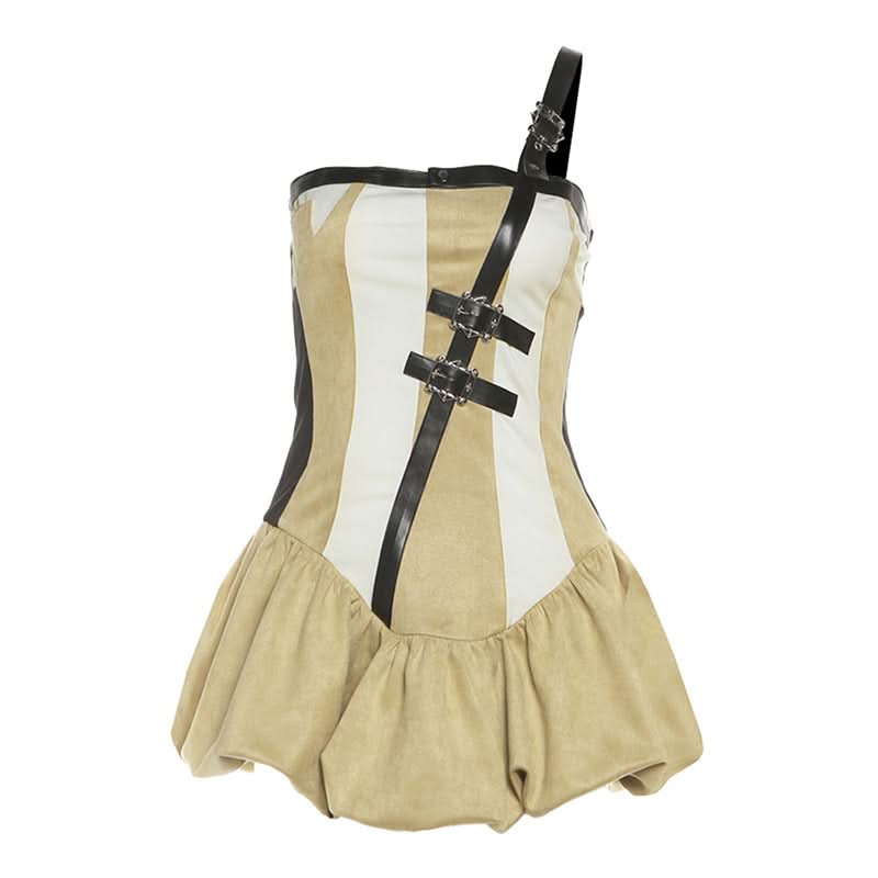 Irregular one shoulder ruched buckle mini dress  | Festival Outfits Women