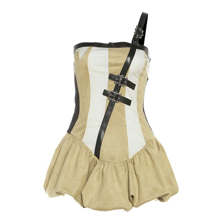 Irregular one shoulder ruched buckle mini dress  | Festival Outfits Women