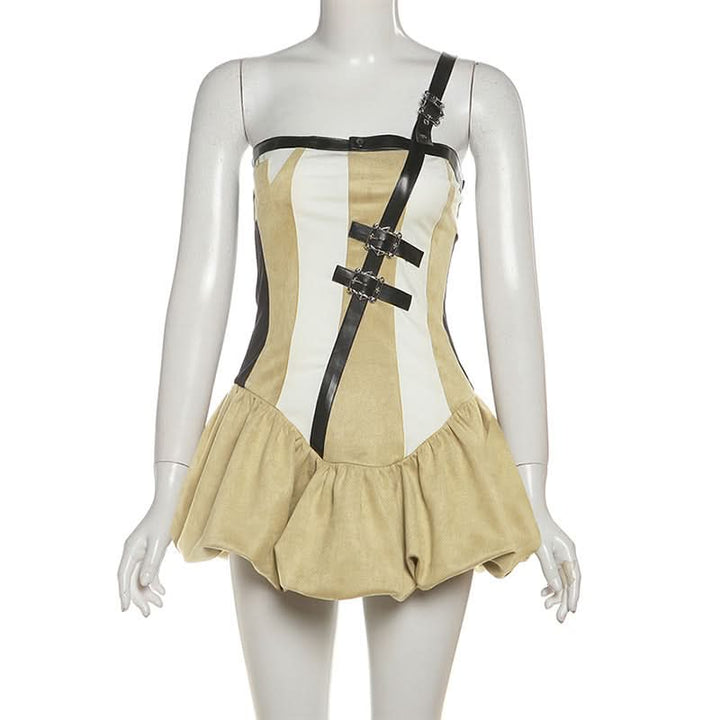 Irregular one shoulder ruched buckle mini dress  | Festival Outfits Women