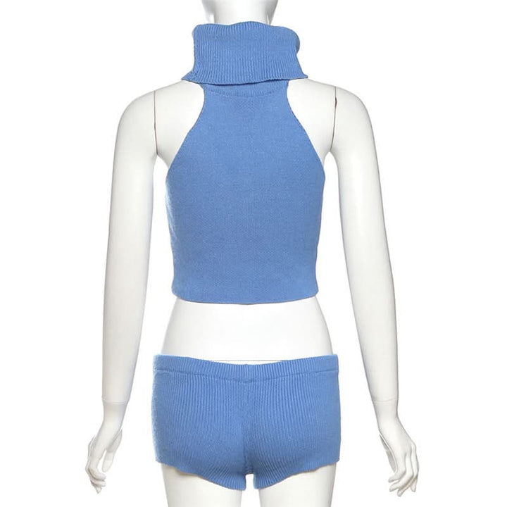 High neck knitted cross pattern low rise pant set  | Festival Outfits Women