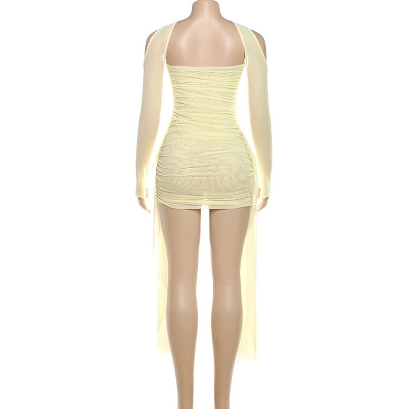 Mesh ruched gloves backless tube mini dress  | Festival Outfits Women
