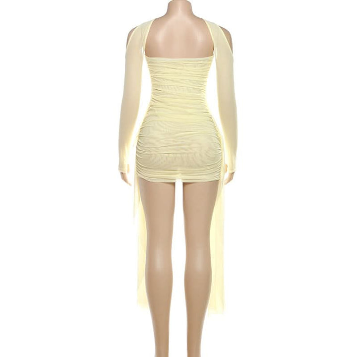 Mesh ruched gloves backless tube mini dress  | Festival Outfits Women