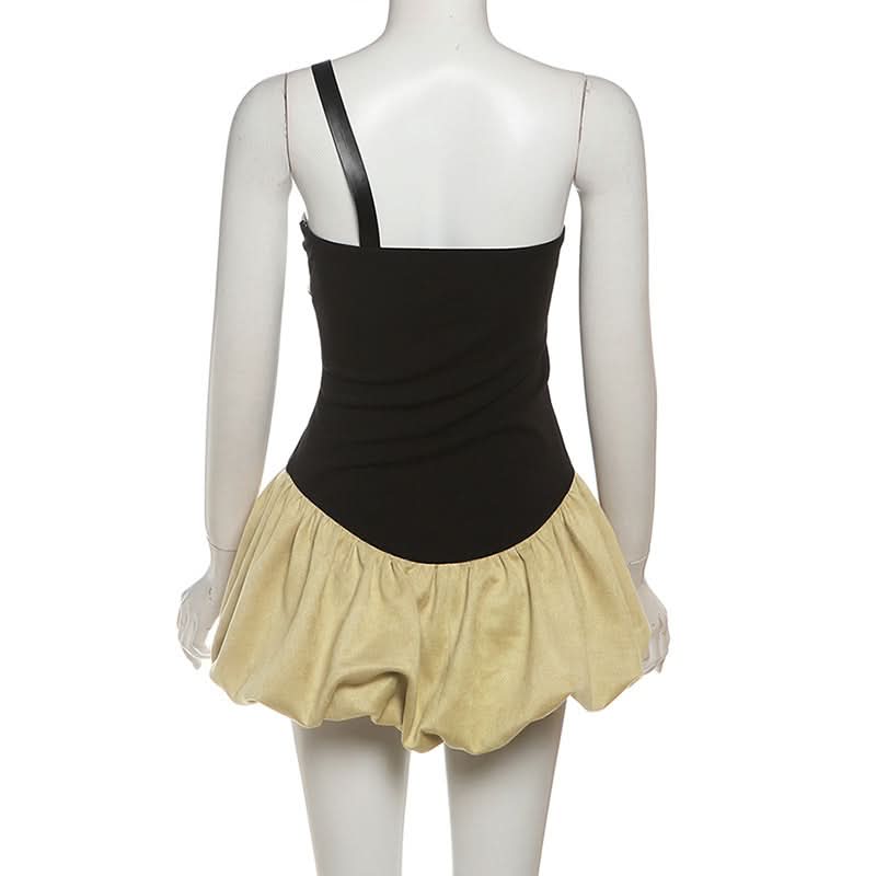 Irregular one shoulder ruched buckle mini dress  | Festival Outfits Women