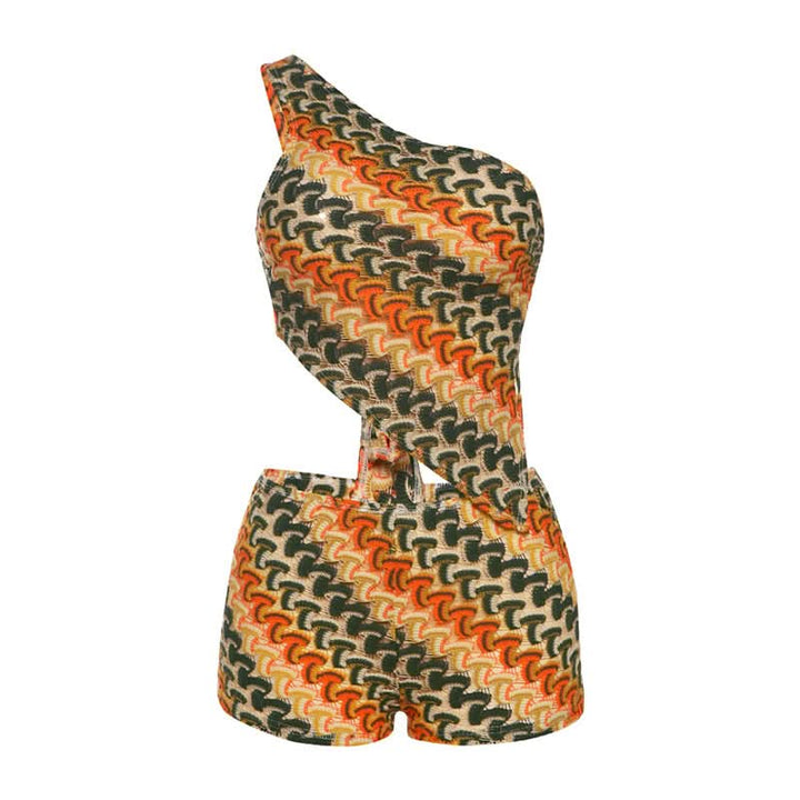 One shoulder self tie knitted irregular pant set  | Festival Outfits Women-final-sale