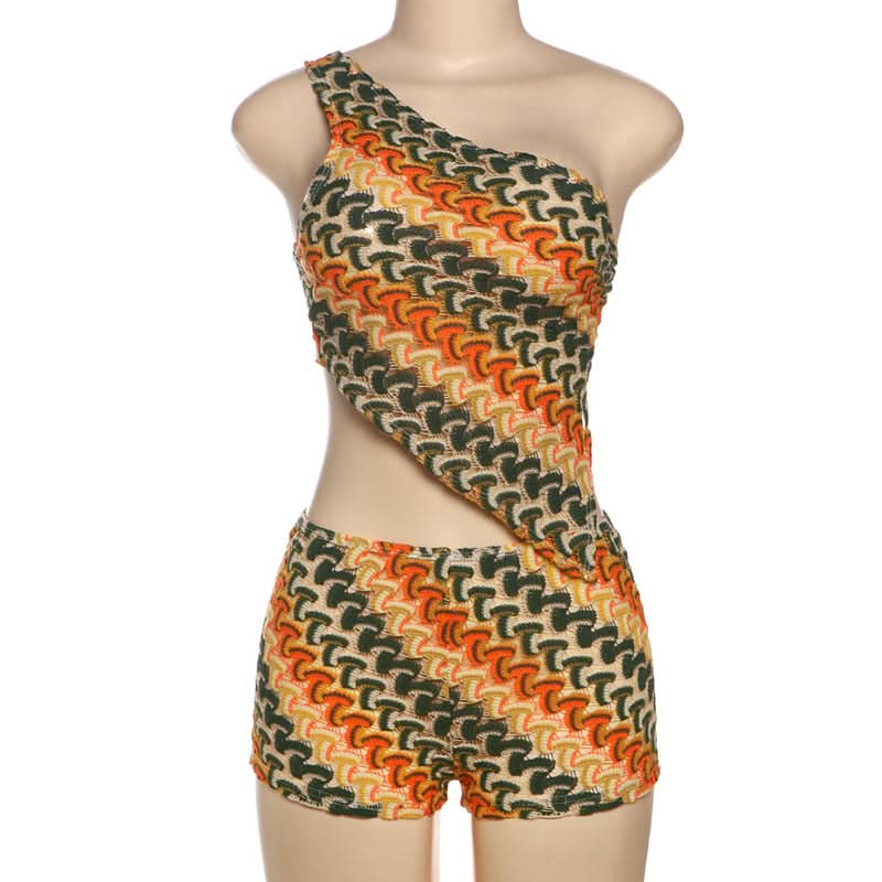 One shoulder self tie knitted irregular pant set  | Festival Outfits Women-final-sale