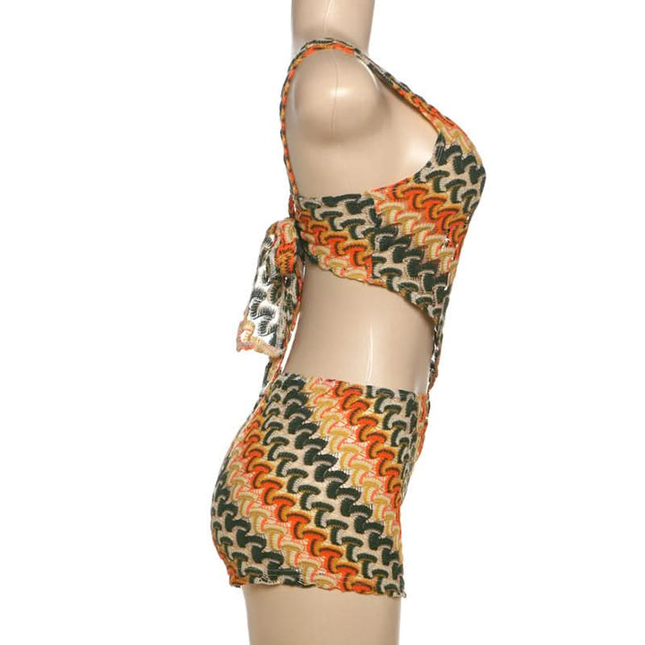 One shoulder self tie knitted irregular pant set  | Festival Outfits Women-final-sale