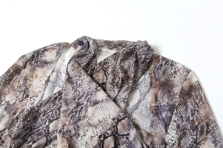 Long sleeve hollow out snakeskin print cut out maxi dress  | Festival Outfits Women