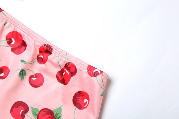 Halter self tie Cherry print v neck bikini swimwear-final-sale