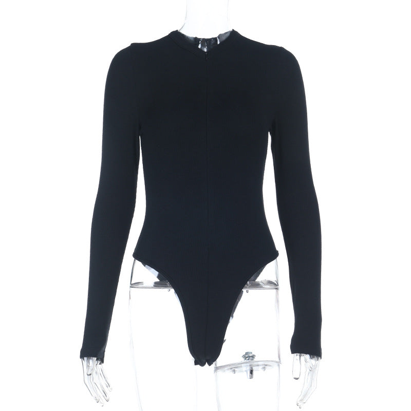 Long sleeve zip-up solid bodysuit  | Festival Outfits Women
