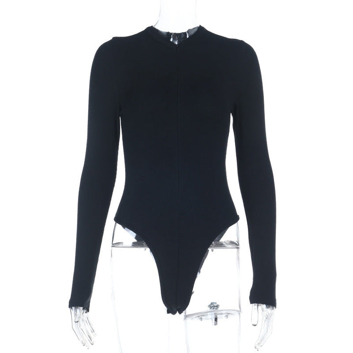 Long sleeve zip-up solid bodysuit  | Festival Outfits Women