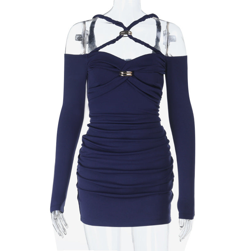 Cross front off shoulder ruched solid mini dress  | Festival Outfits Women