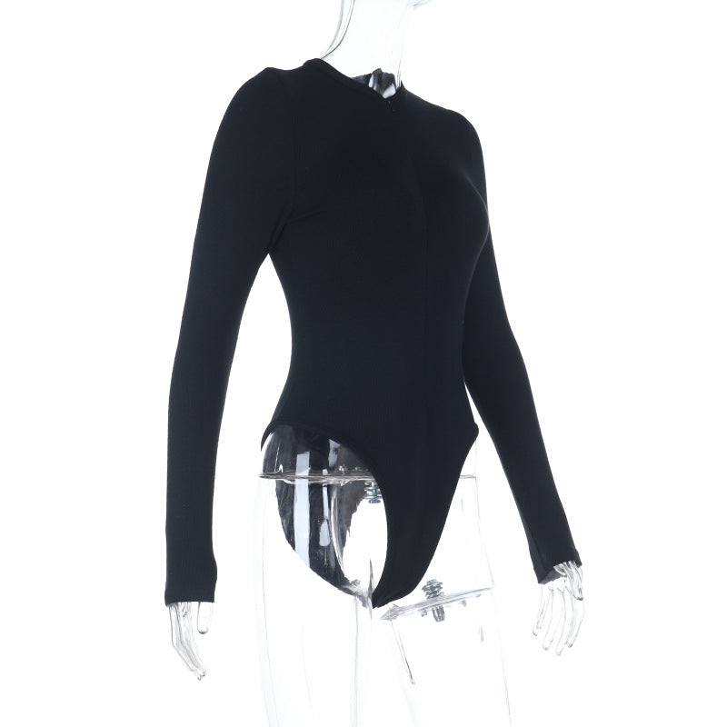 Long sleeve zip-up solid bodysuit  | Festival Outfits Women