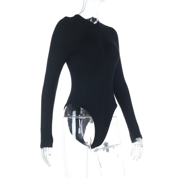 Long sleeve zip-up solid bodysuit  | Festival Outfits Women