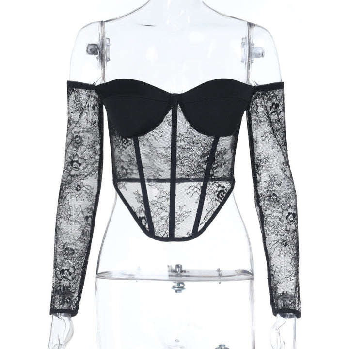 Off shoulder corset long sleeve lace top  | Festival Outfits Women
