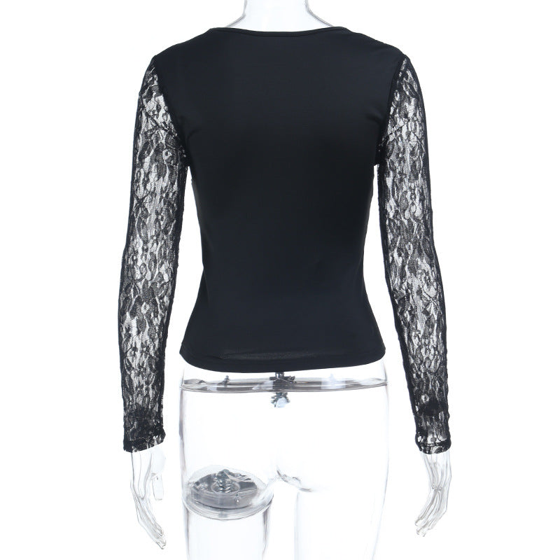 Long sleeve lace self tie v neck top  | Festival Outfits Women