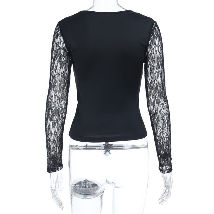 Long sleeve lace self tie v neck top  | Festival Outfits Women