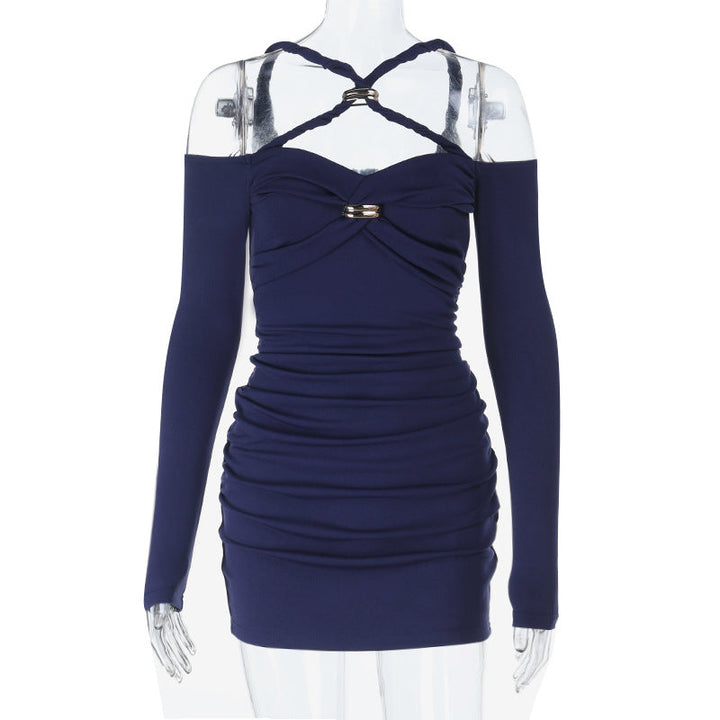 Cross front off shoulder ruched solid mini dress  | Festival Outfits Women