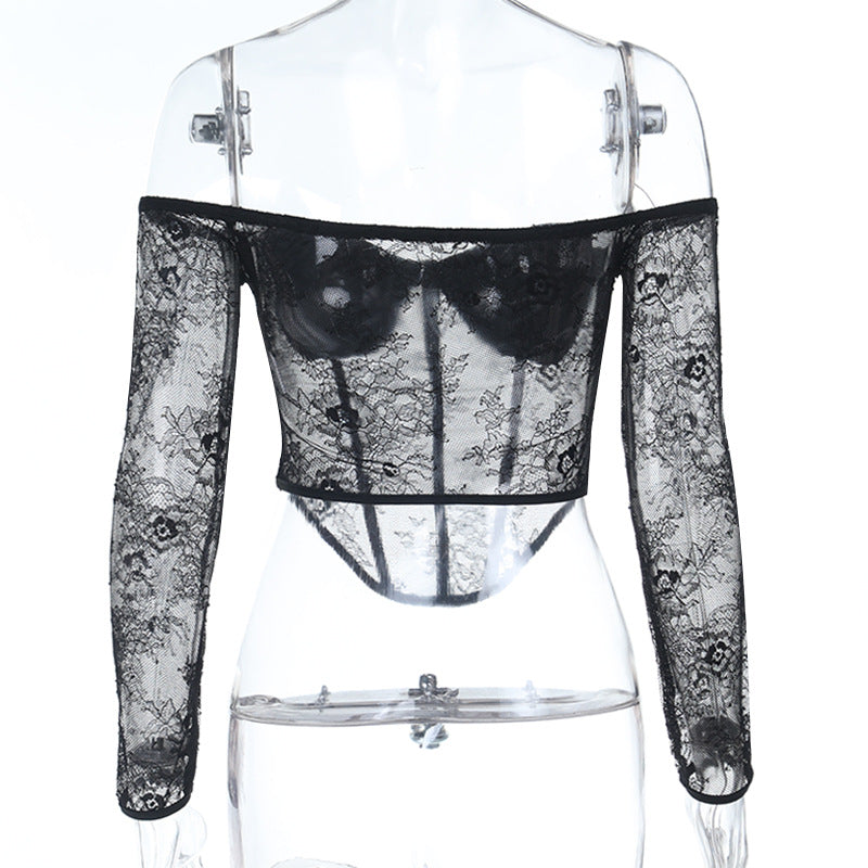 Off shoulder corset long sleeve lace top  | Festival Outfits Women