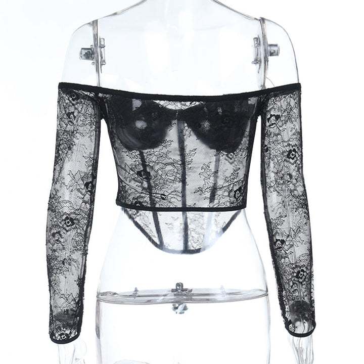 Off shoulder corset long sleeve lace top  | Festival Outfits Women