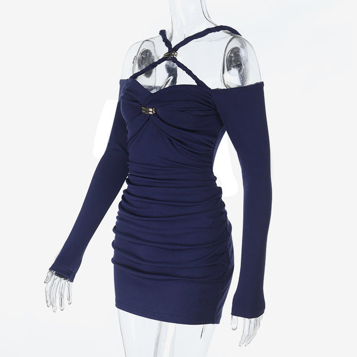 Cross front off shoulder ruched solid mini dress  | Festival Outfits Women