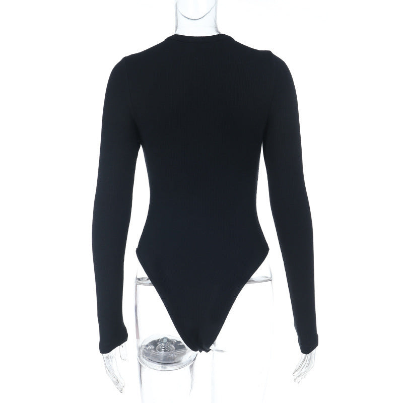 Long sleeve zip-up solid bodysuit  | Festival Outfits Women