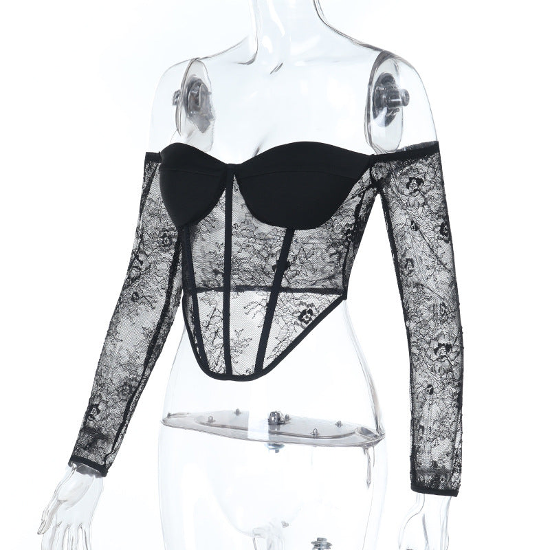 Off shoulder corset long sleeve lace top  | Festival Outfits Women