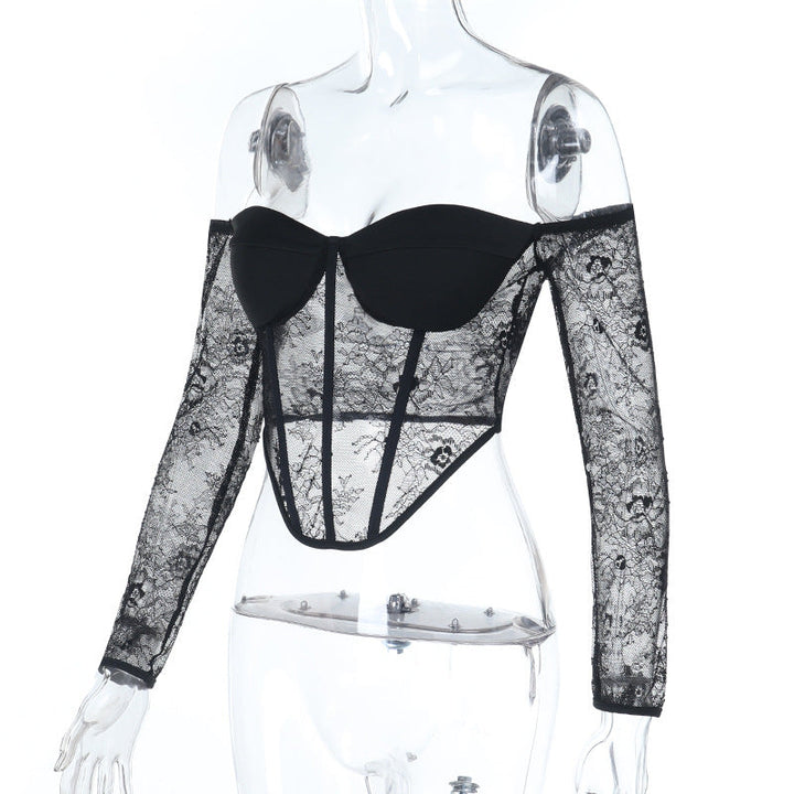 Off shoulder corset long sleeve lace top  | Festival Outfits Women