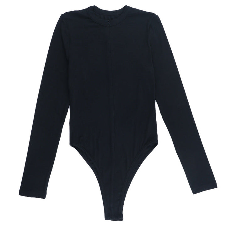 Long sleeve zip-up solid bodysuit  | Festival Outfits Women