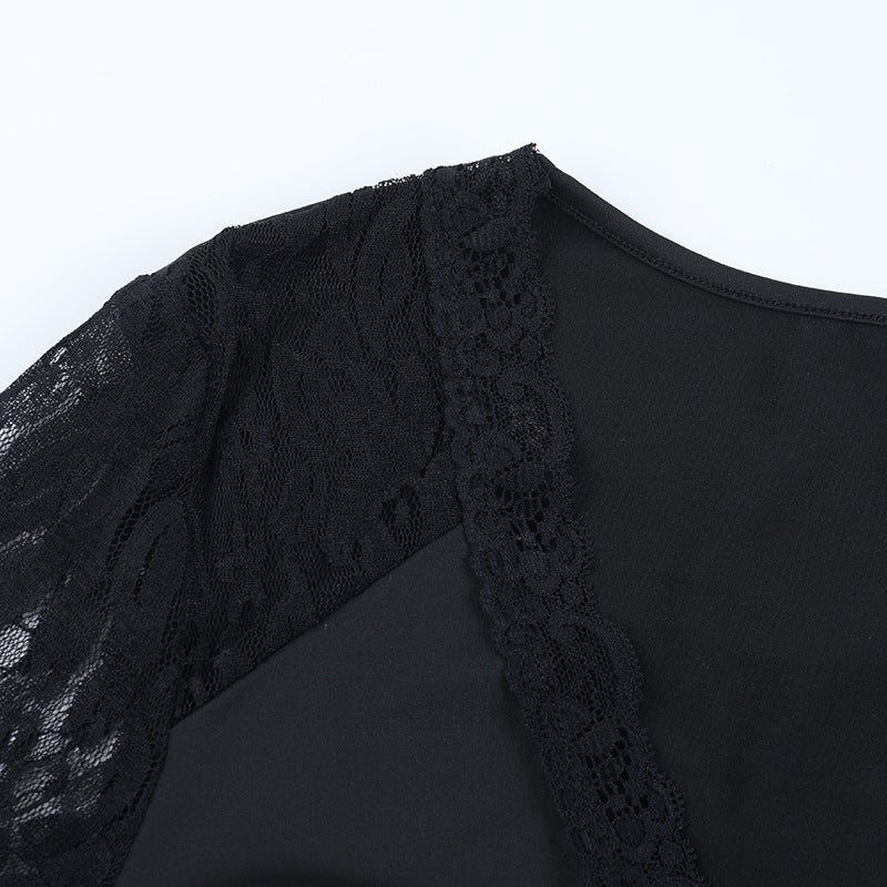 Long sleeve lace self tie v neck top  | Festival Outfits Women
